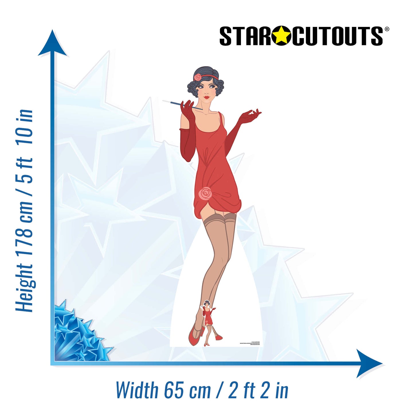 SC1022 Gatsby 1920s Red Flapper Girl Cardboard Cut Out Height 178cm