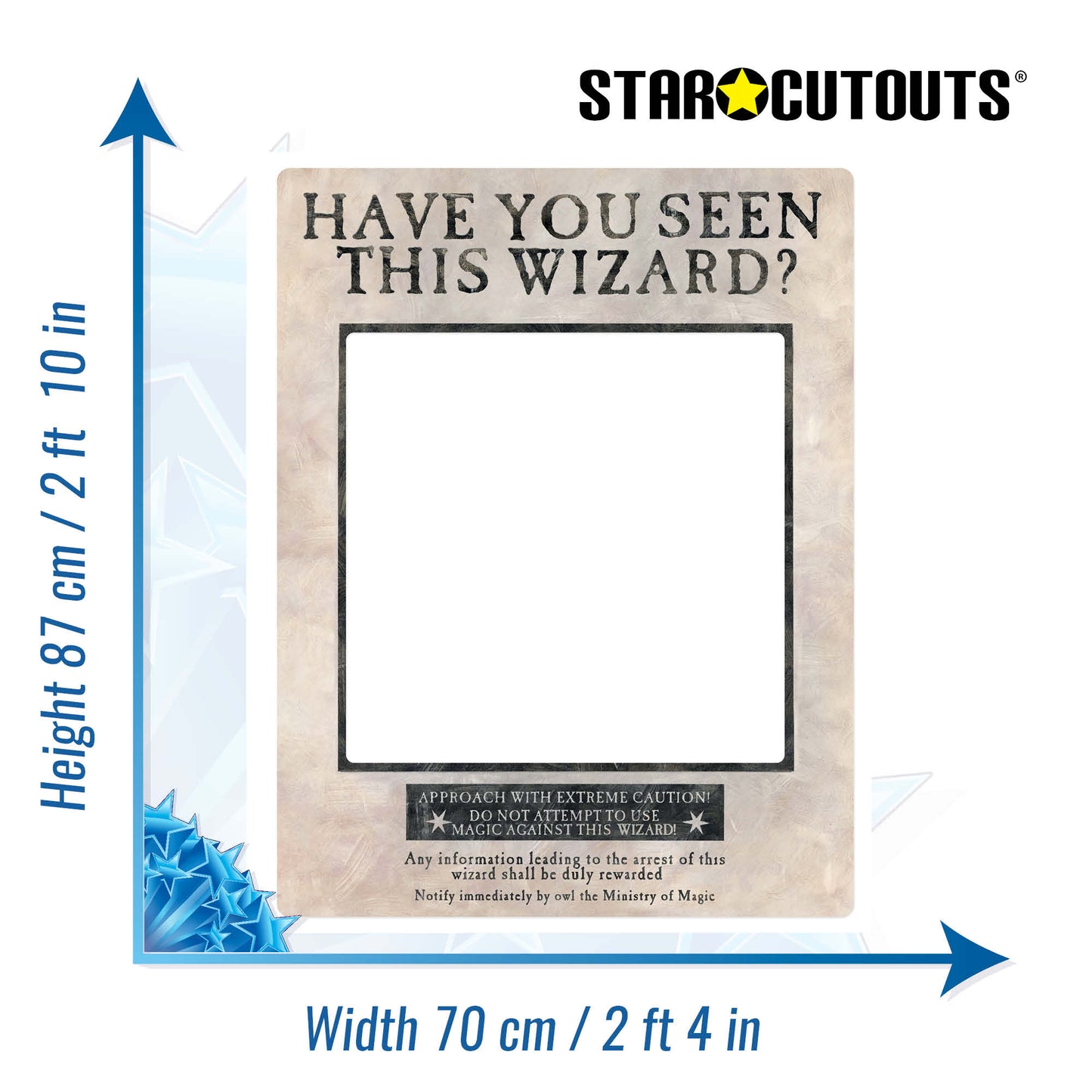 SC1475 WHITE Harry Potter Wanted Poster as White Selfie Frame Have You Seen This Wizard? Cardboard Cut Out Height 87cm