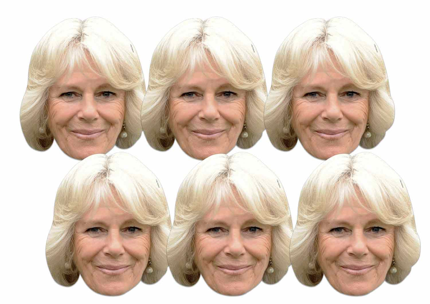 SMP164 Camilla Parker-Bowles British Royals Six Pack Cardboard Face Masks With Tabs and Elastic