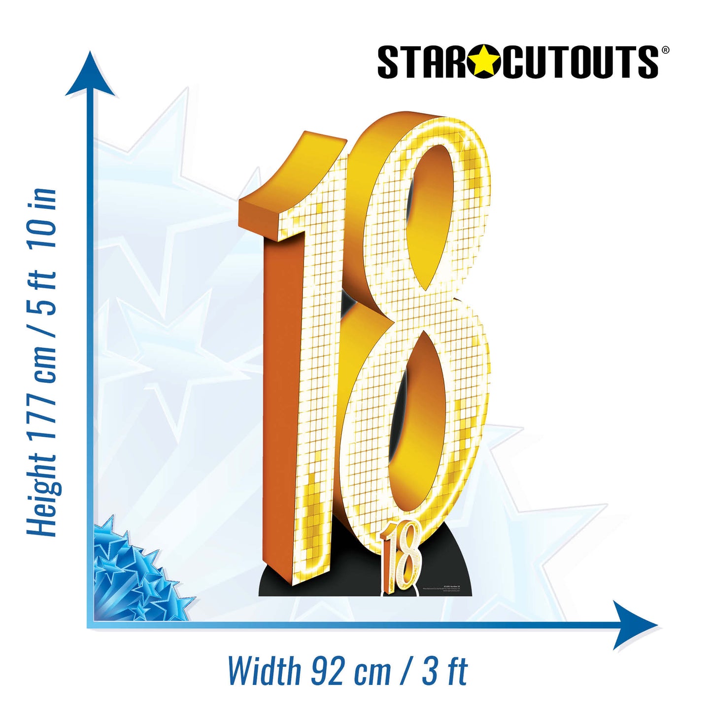 SC1692 Number 18 - Gold Cardboard Cut Out Height 177cm