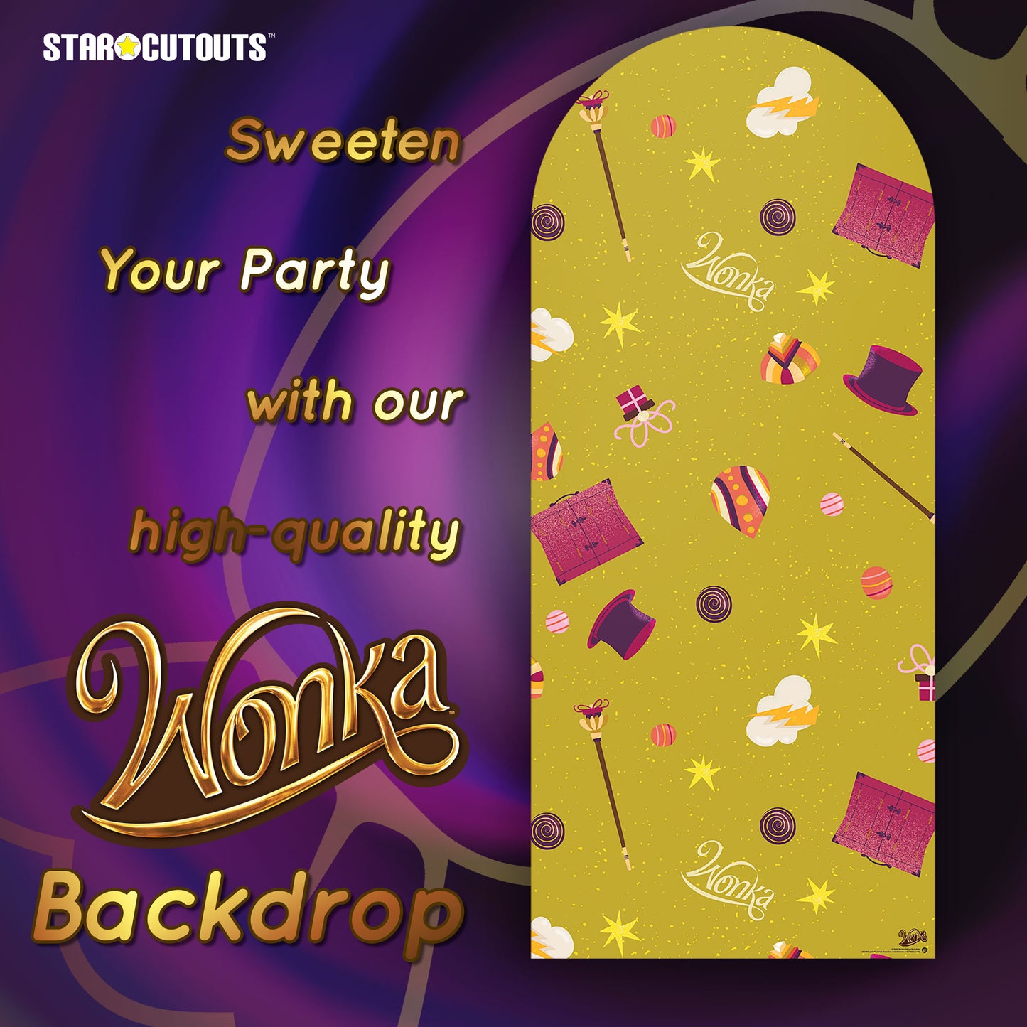 SC4494 Wonka Gobstopper Green & Yellow Backdrop Single Cardboard Cut Out Height 185cm