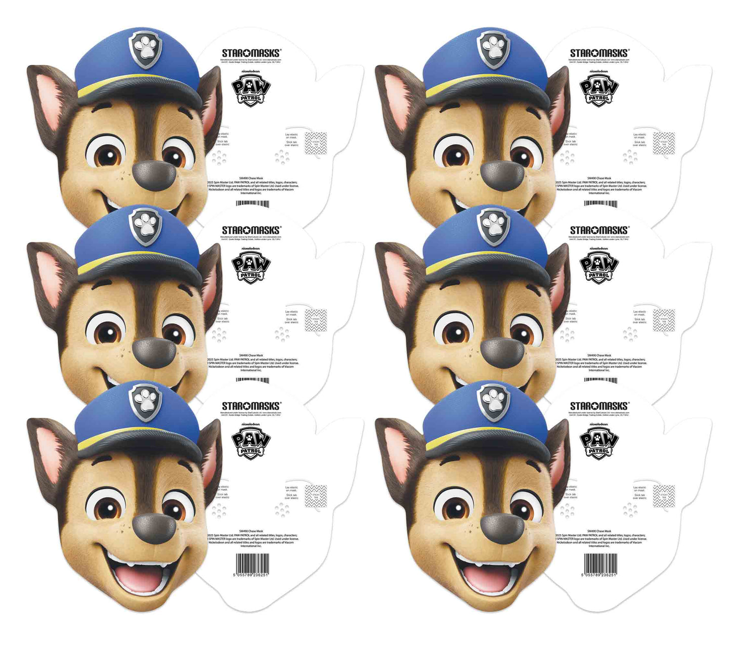SMP469 Chase Paw Patrol 6 Pack Paw Patrol Cardboard Face Mask Height 30cm