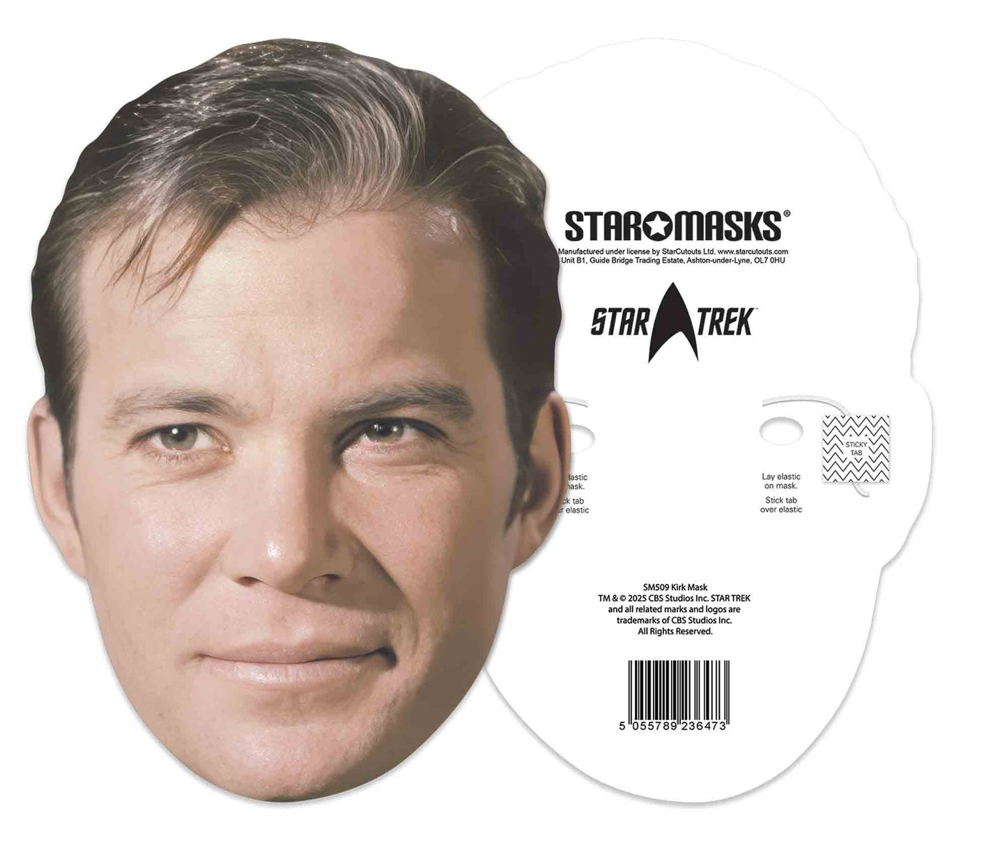 SM509 Captain Kirk Mask William Shatner Star Trek - Includes Tabs and Elastic