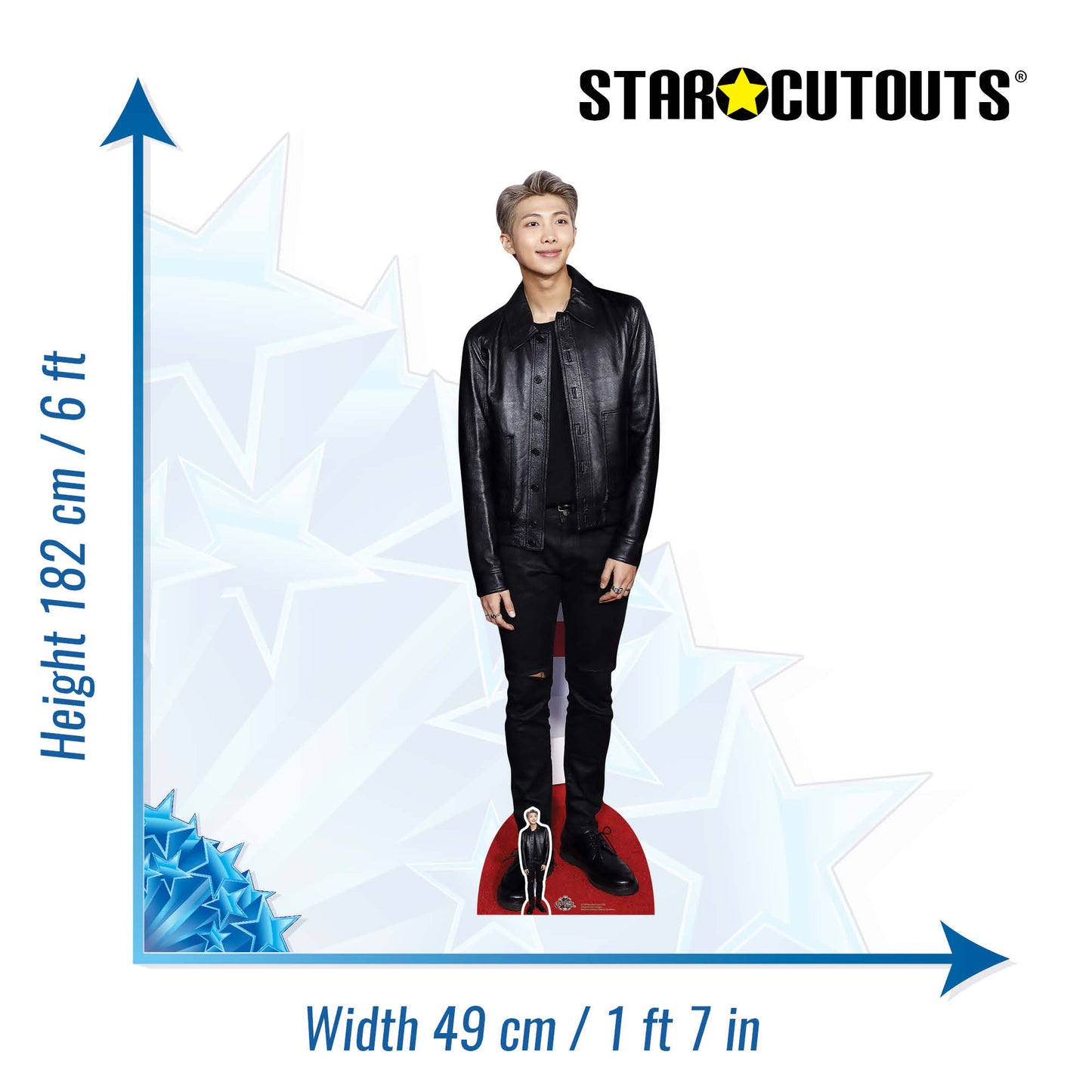 CS750 Kim Nam-joon (RAP MONSTER) Black Leather BTS BANGTAN BOYS Height 182cm Lifesize Cardboard Cut Out With Mini