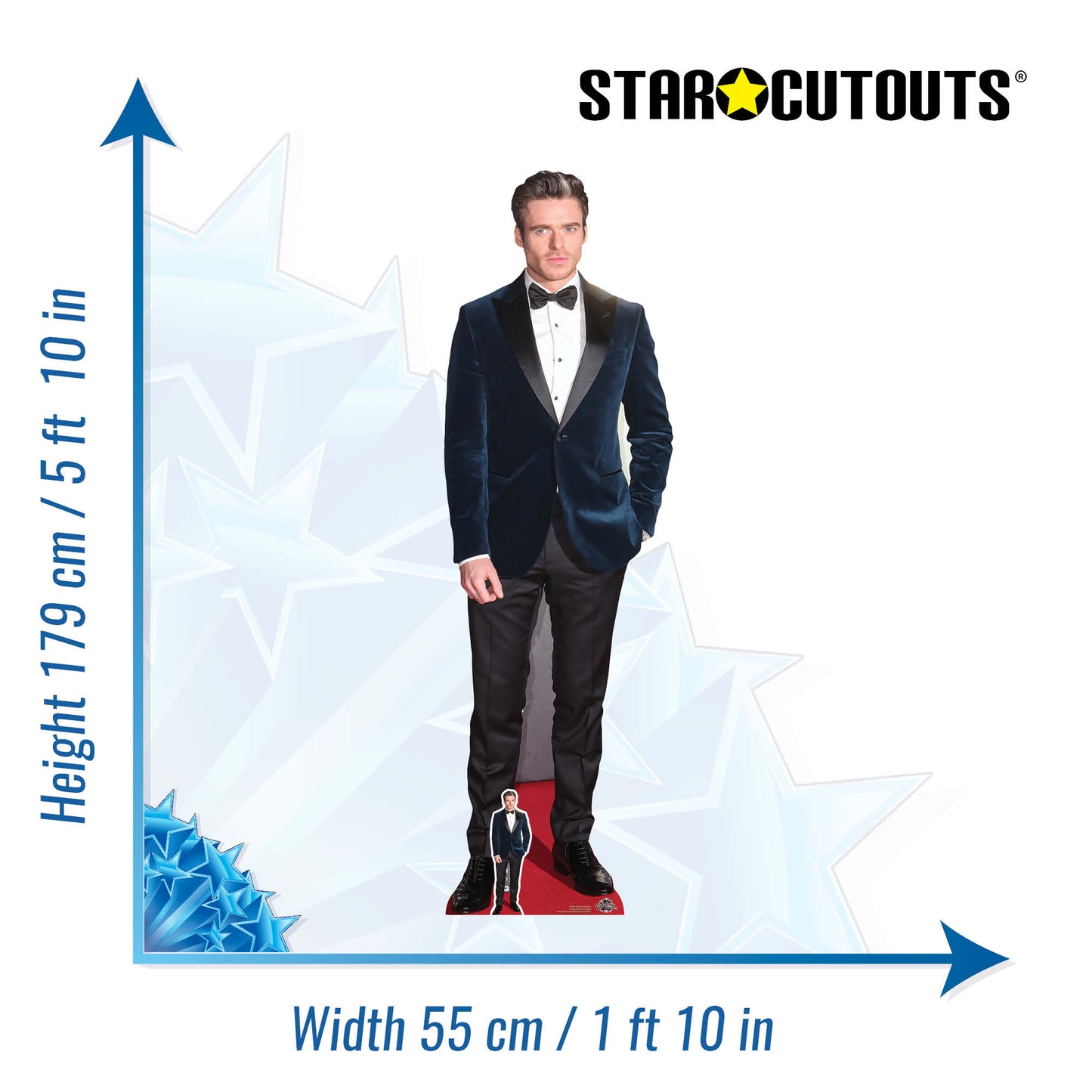 CS806 Richard Madden Blue Velvet Jacket Height 179cm Lifesize Cardboard Cut Out With Mini