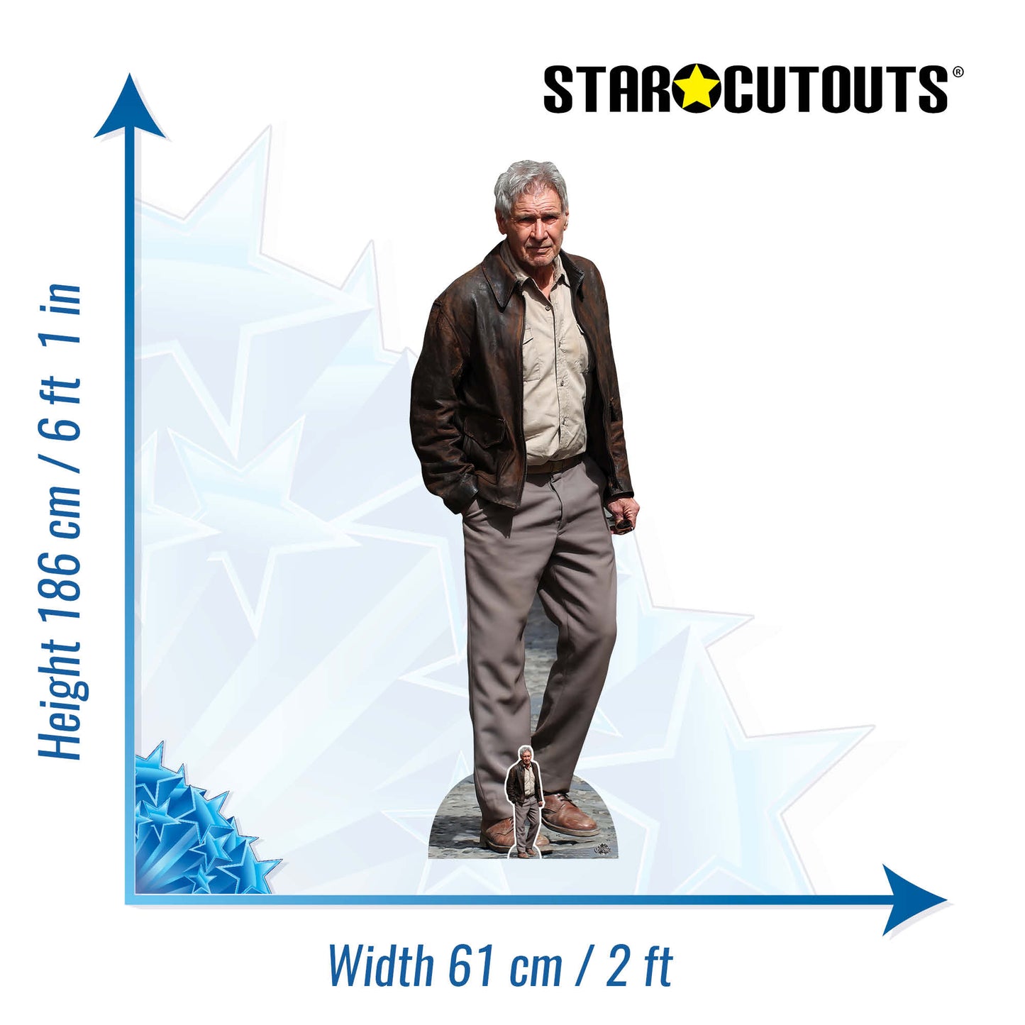 CS1017 Harrison Ford Beige Shirt & Brown Leather Jacket Height 186cm Lifesize Cardboard Cut Out With Mini