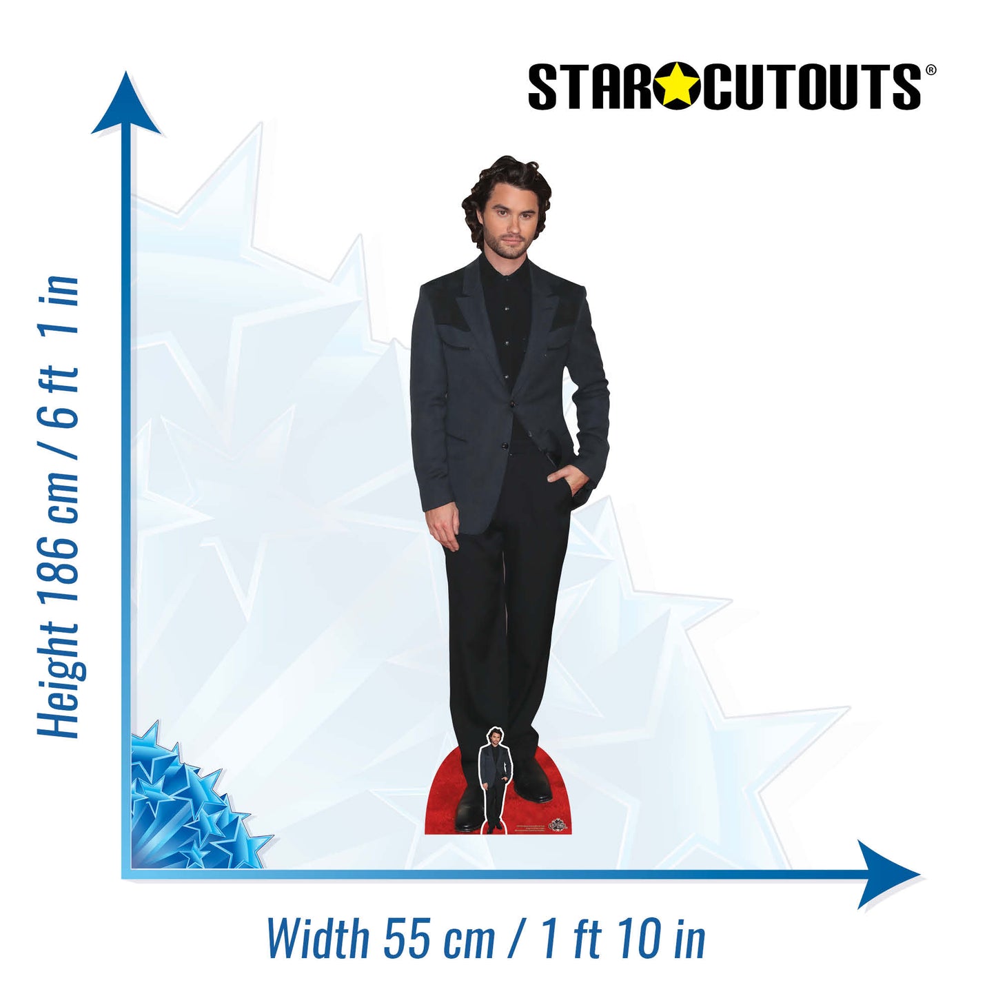 CS1186 Chase Stokes Black Suit Height 186cm Cardboard Cutout with Mini