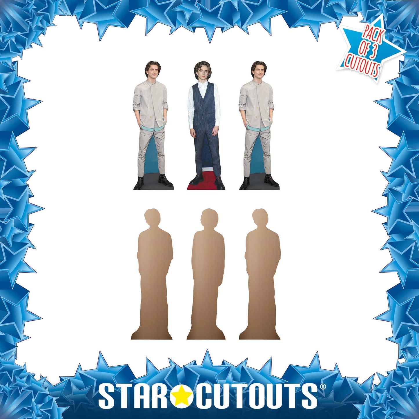 CS1195 Timothee Chalamet Three Pack Shelf Top Cutout Cardboard Cut Out Height 31cm