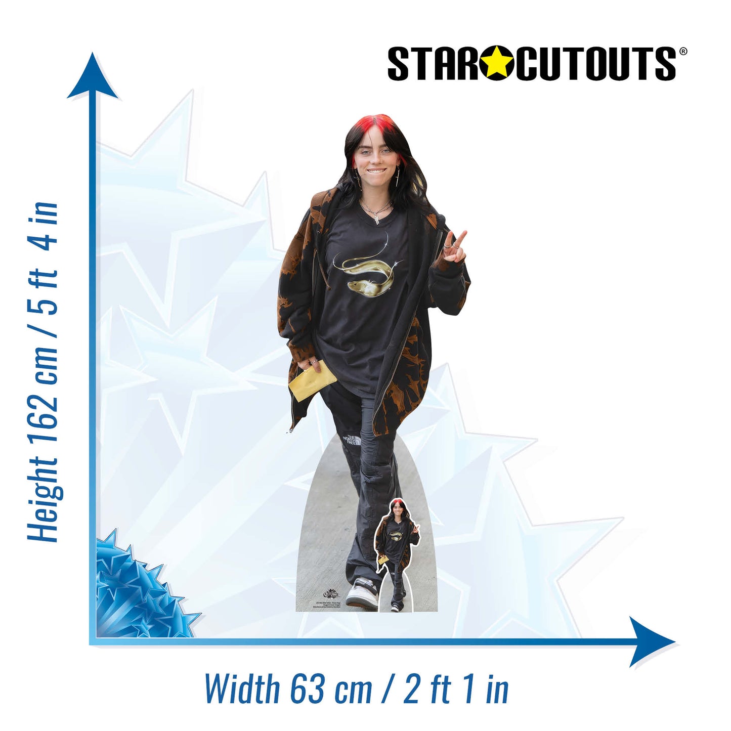 CS1262 B Eilish Smiling Peace Sign Cardboard Cut Out Height 162cm