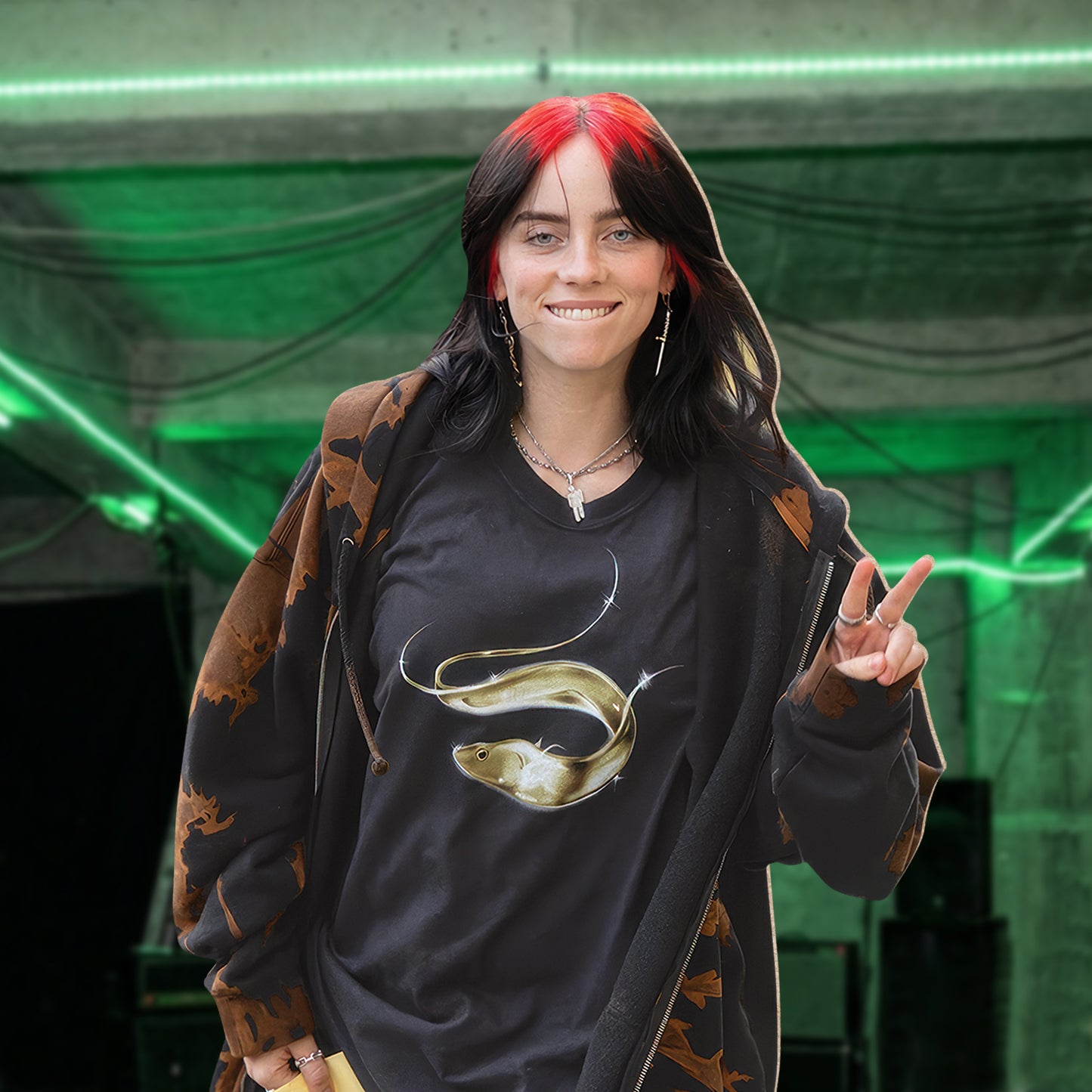 CS1262 B Eilish Smiling Peace Sign Cardboard Cut Out Height 162cm