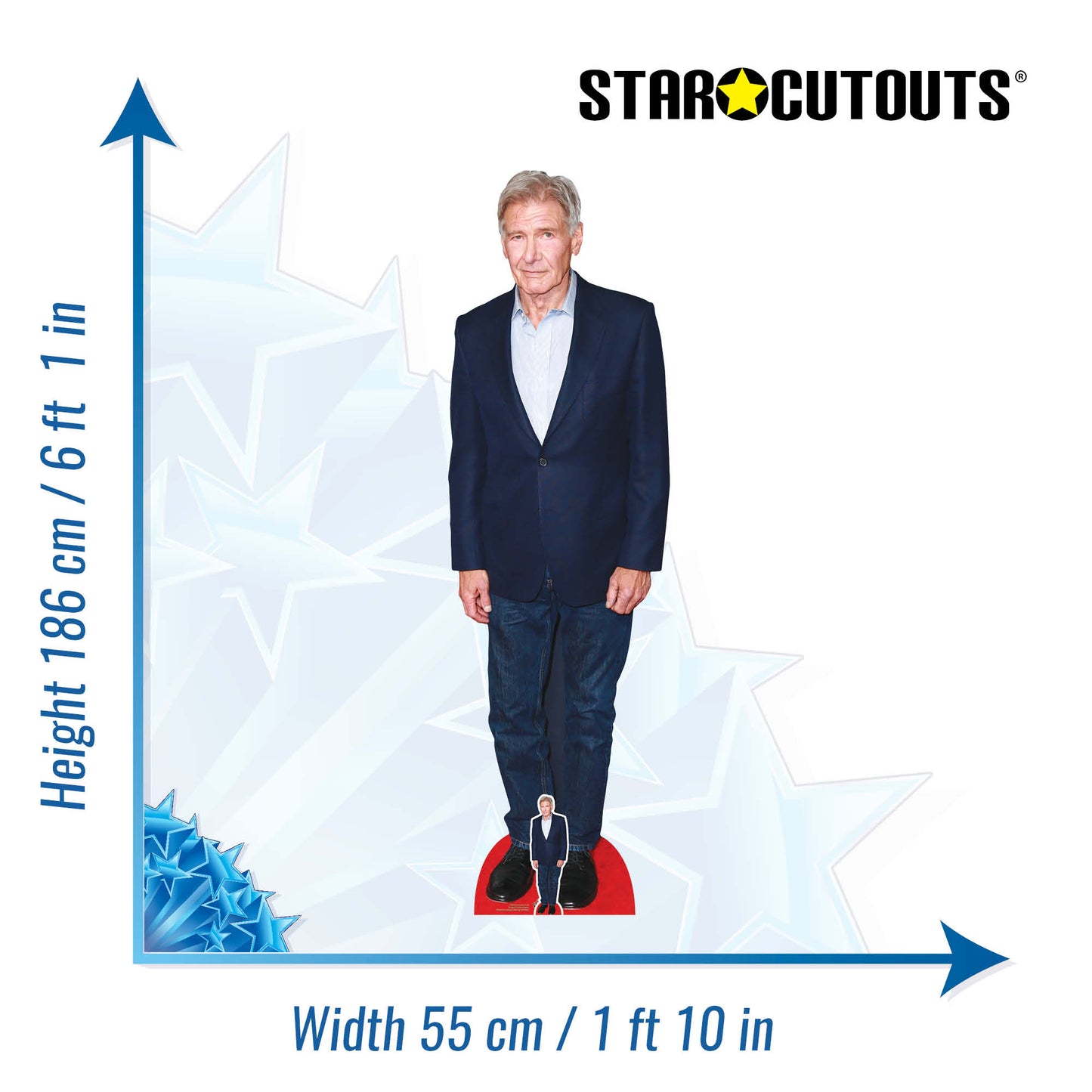 CS992 Harrison Ford Blue Suit Height 186cm Lifesize Cardboard Cut Out With Mini