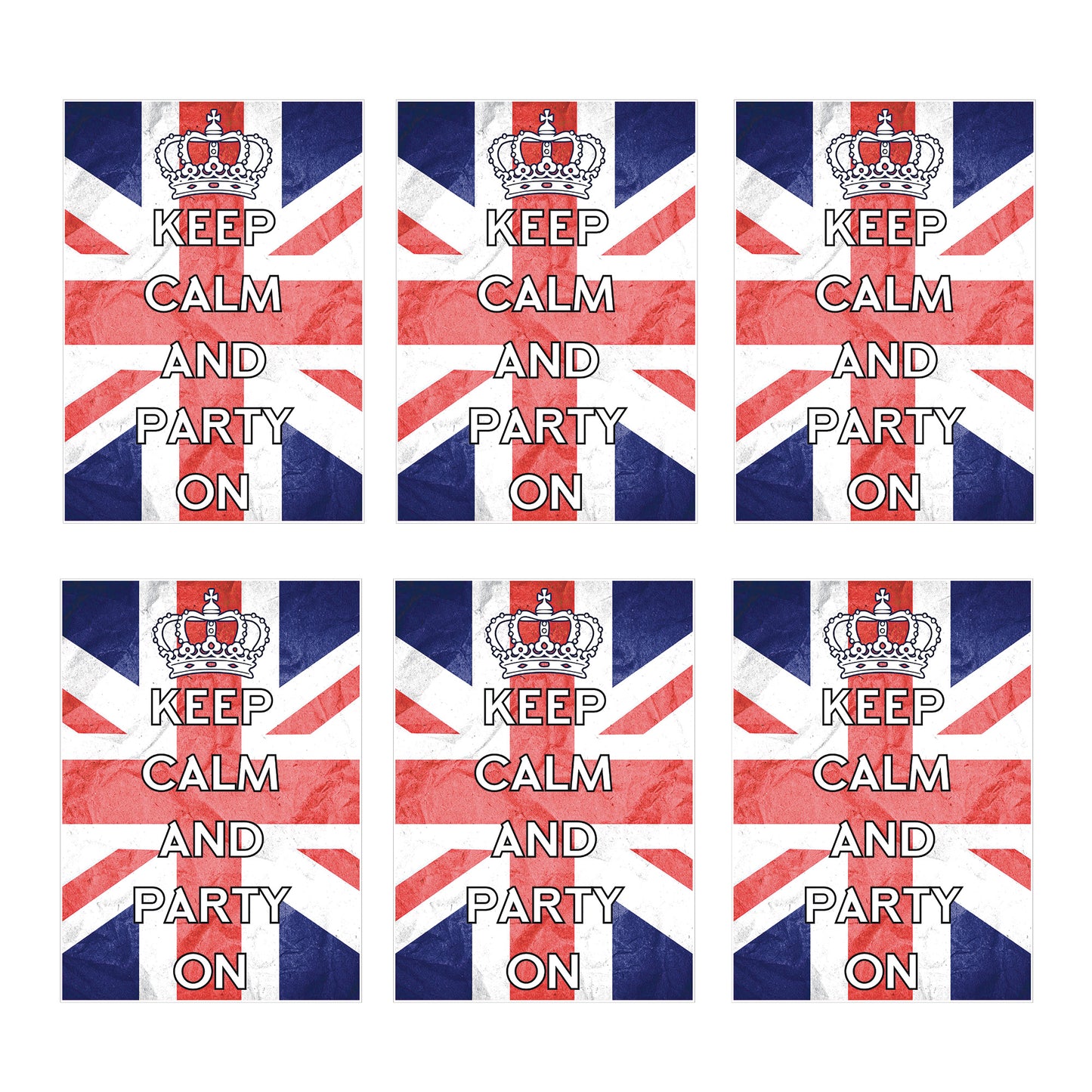 RD081 Keep Calm & Party On Posters – 6 Pack Posters Height 44cm
