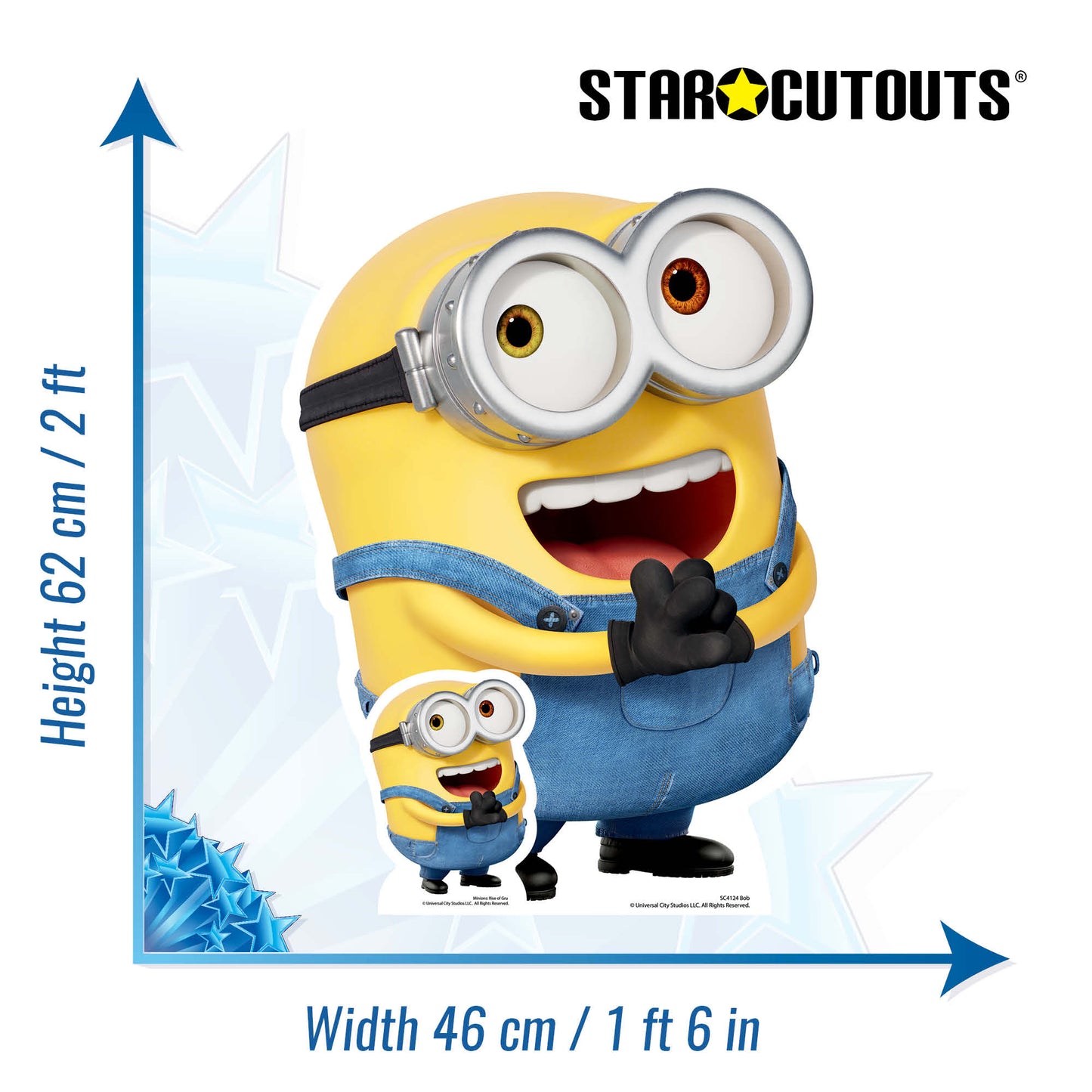 SC4124 Bob Happy Minions 2 Star Mini Cardboard Cut Out Height 62cm