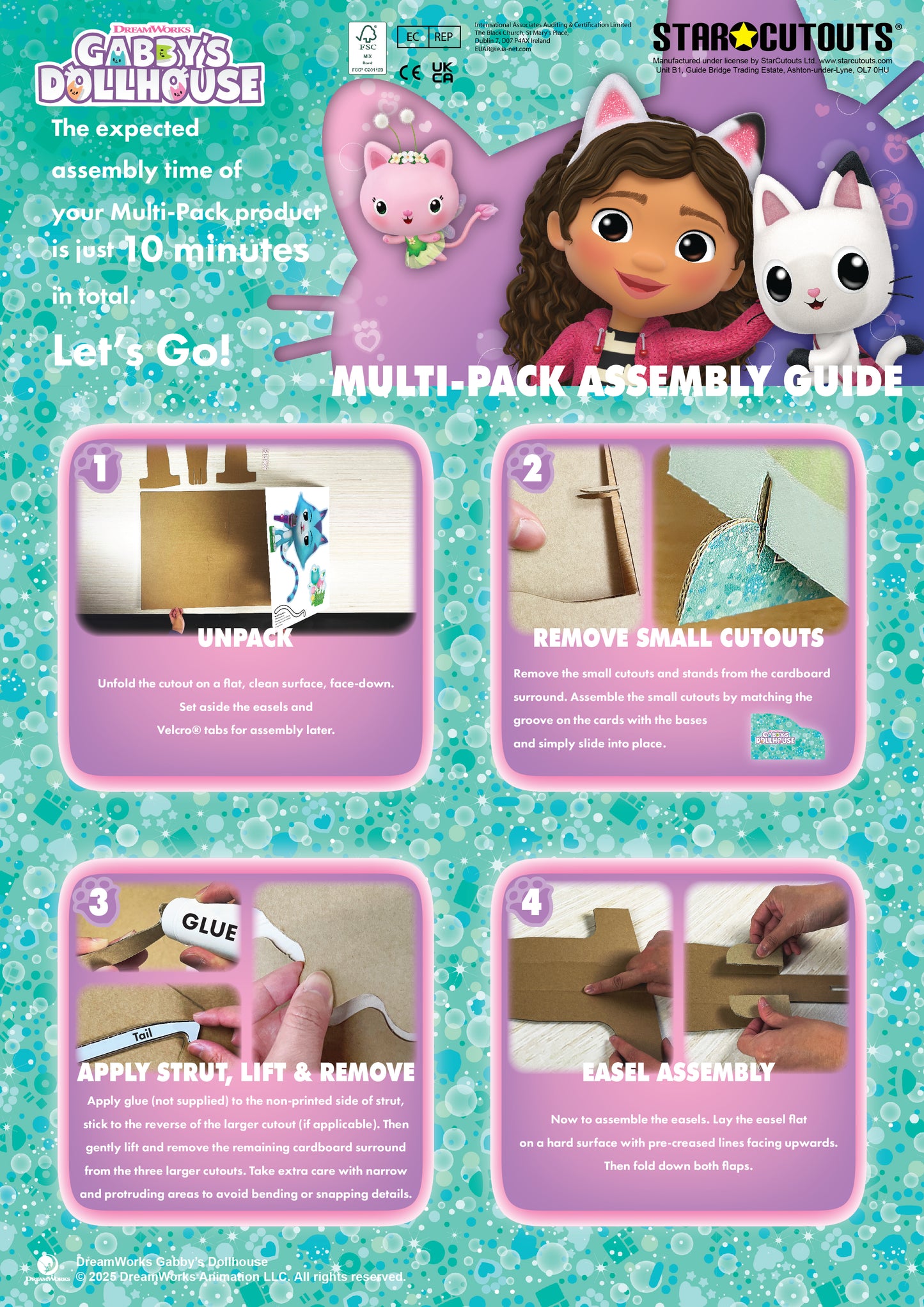 SC4565 DJ Catnip, Baby Box, MerCat Cardboard Cutout Decoration Multi Pack - Gabbys Dolhouse Height 48cm
