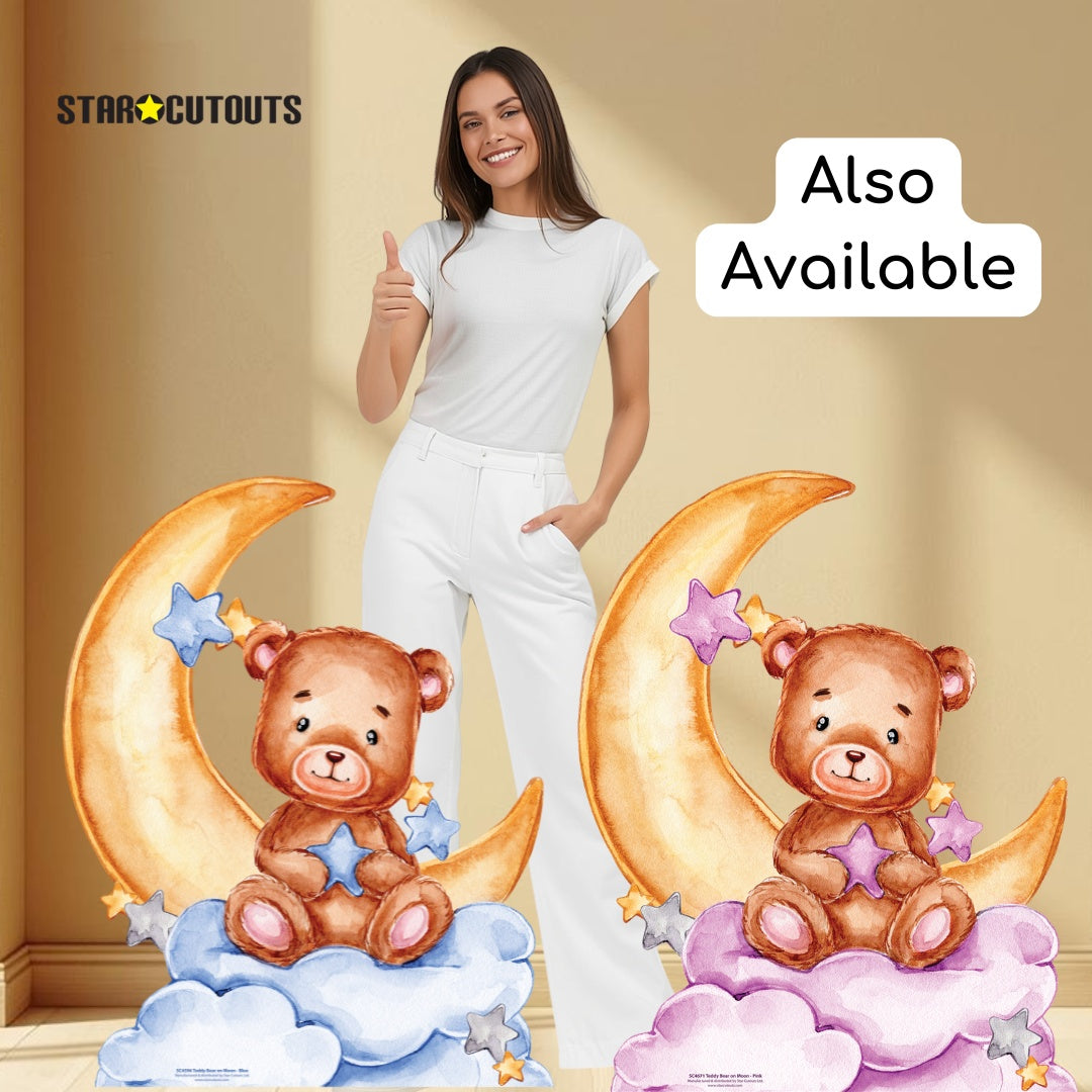 SC4596 Cute Baby Teddy Bear Moon Blue Cardboard Cutout Height 92cm