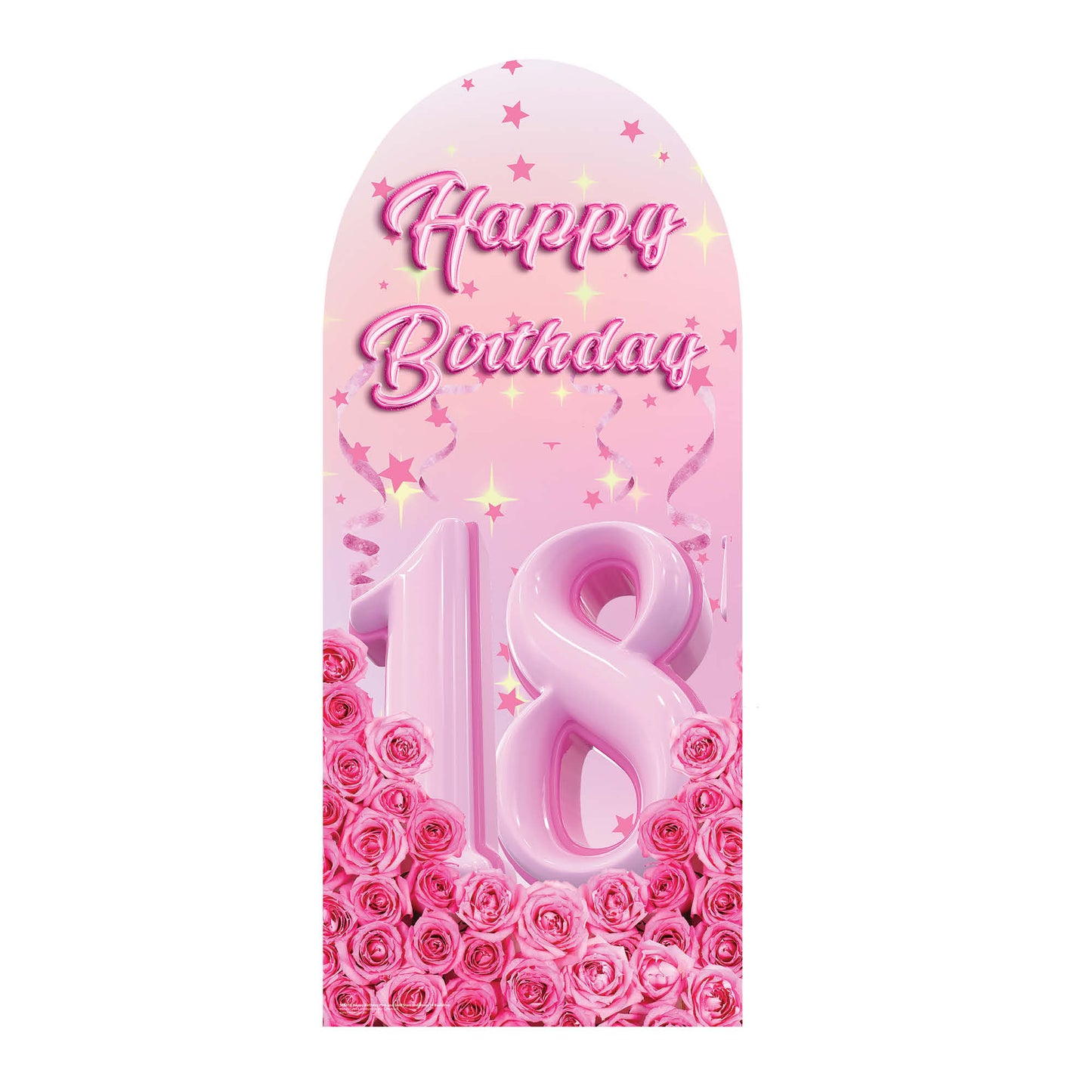 SC4618 Happy Birthday Pink Gold Stars Roses Backdrop Sailboard Cardboard Cut Out Height 185cm