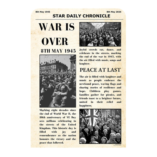 SC4626 War Is Over Newspaper Small  Vintage Backdrop Single Cardboard Cut Out Height 134cm