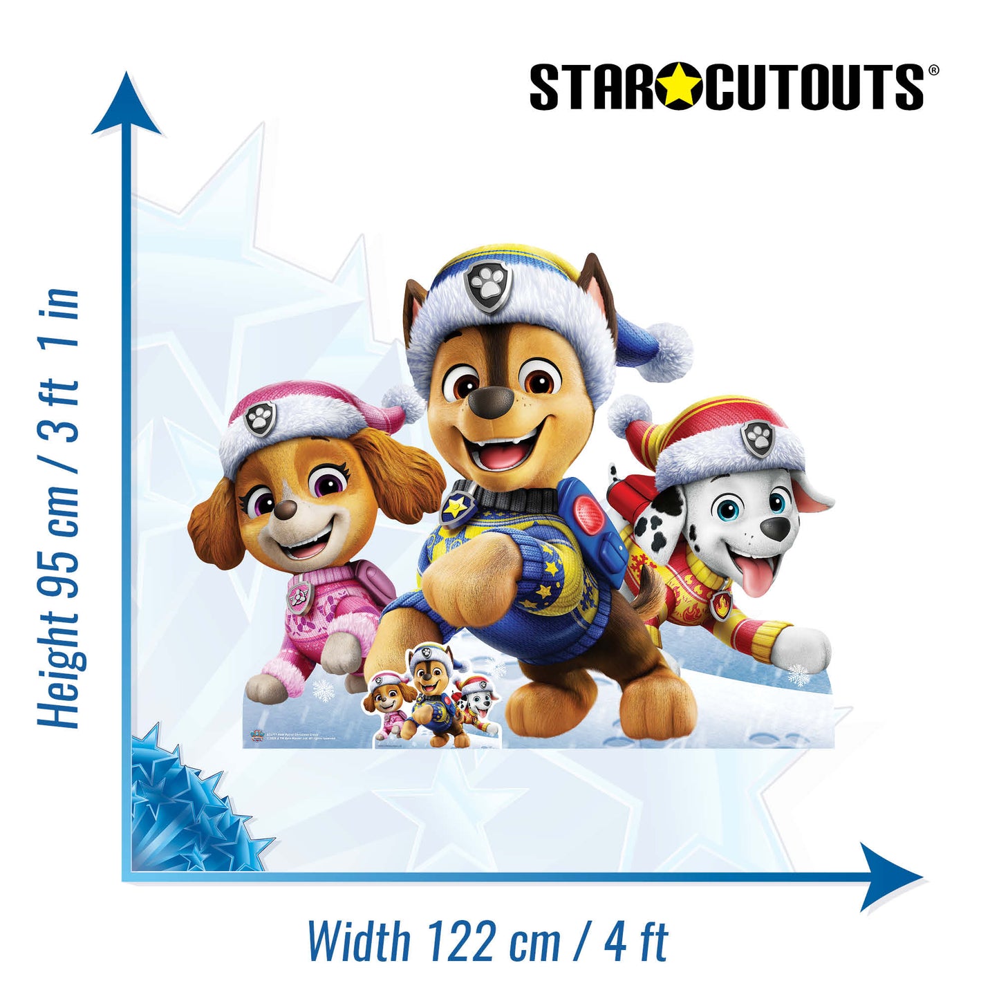 SC4777 PAW Patrol Christmas Group Chase, Marshall & Skye Cardboard Cut Out Height 95cm