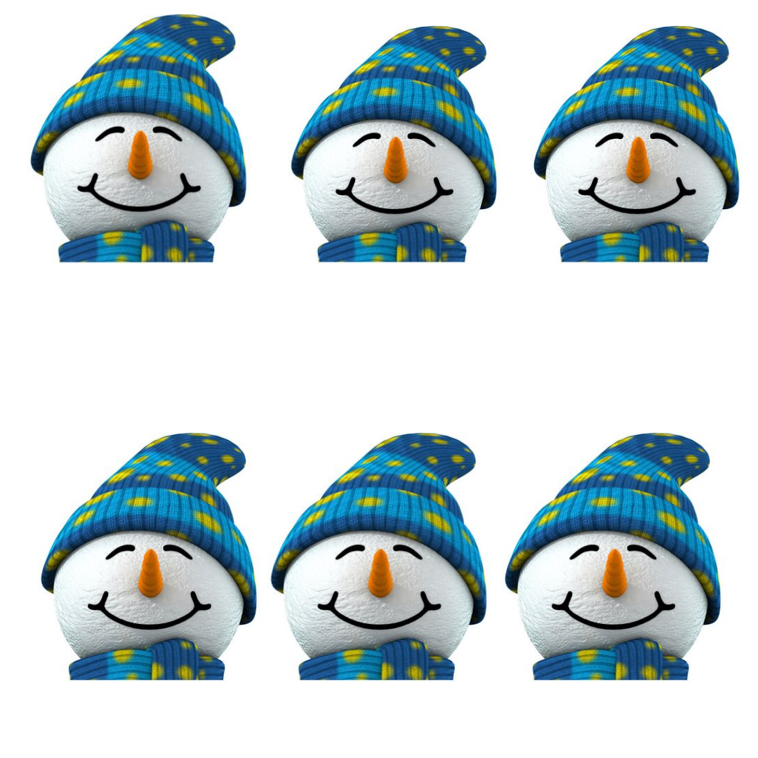 SMP137 Snowman Christmas Six Pack Cardboard Face Masks With Tabs and Elastic