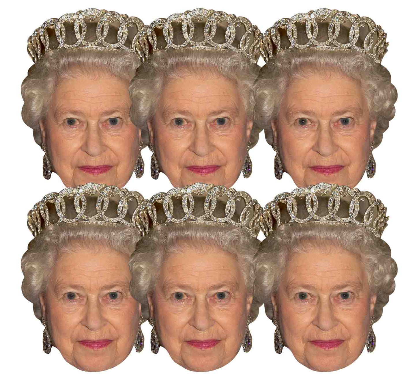 SMP152 Queen Elizabeth British Royals Six Pack Cardboard Face Masks With Tabs and Elastic