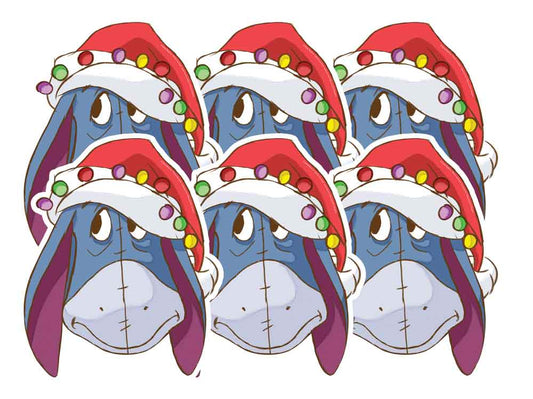 SMP233 Christmas Eeyore   Winnie the Pooh Six Pack Cardboard Face Masks With Tabs and Elastic