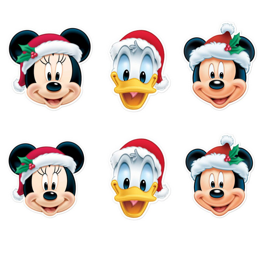 SMP265 DISNEY - CHRISTMAS MICKEY AND FRIENDS (2 MICKEY, 2 MINNIE, 2 DONALD) Christmas Six Pack Cardboard Face Masks With Tabs and Elastic