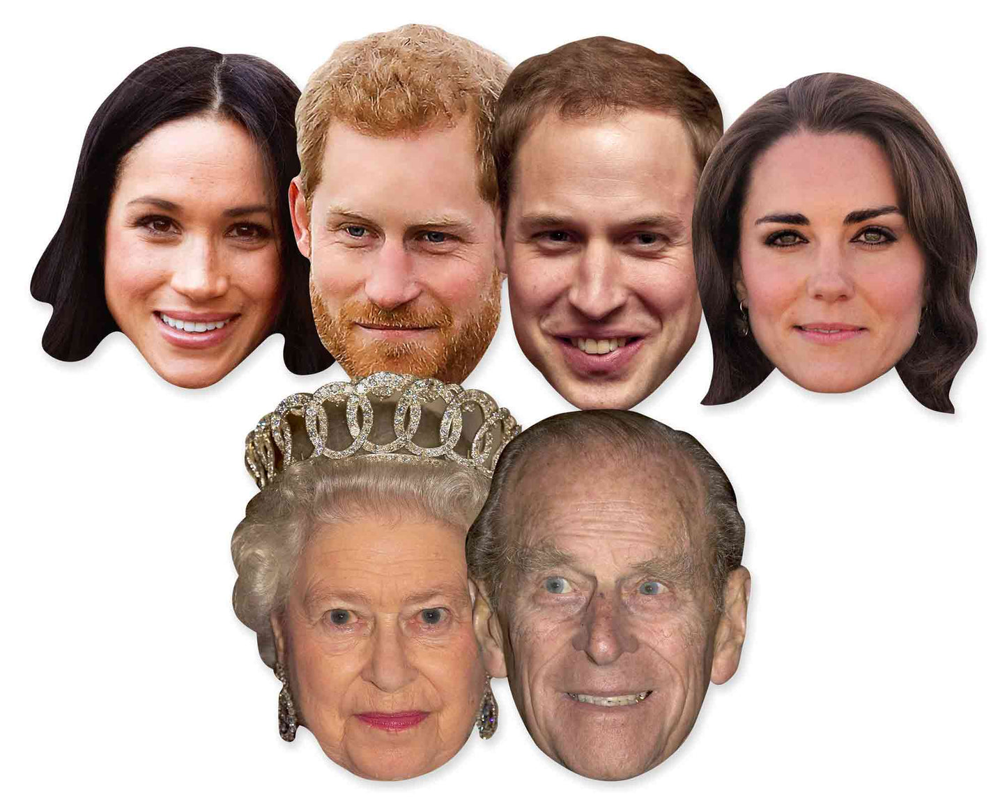 SMP369 Royal Couples British Royals Six Pack Cardboard Face Masks With Tabs and Elastic