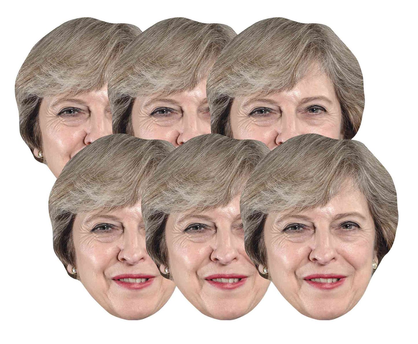 SMP400 Theresa May Politicians Six Pack Cardboard Face Masks With Tabs and Elastic