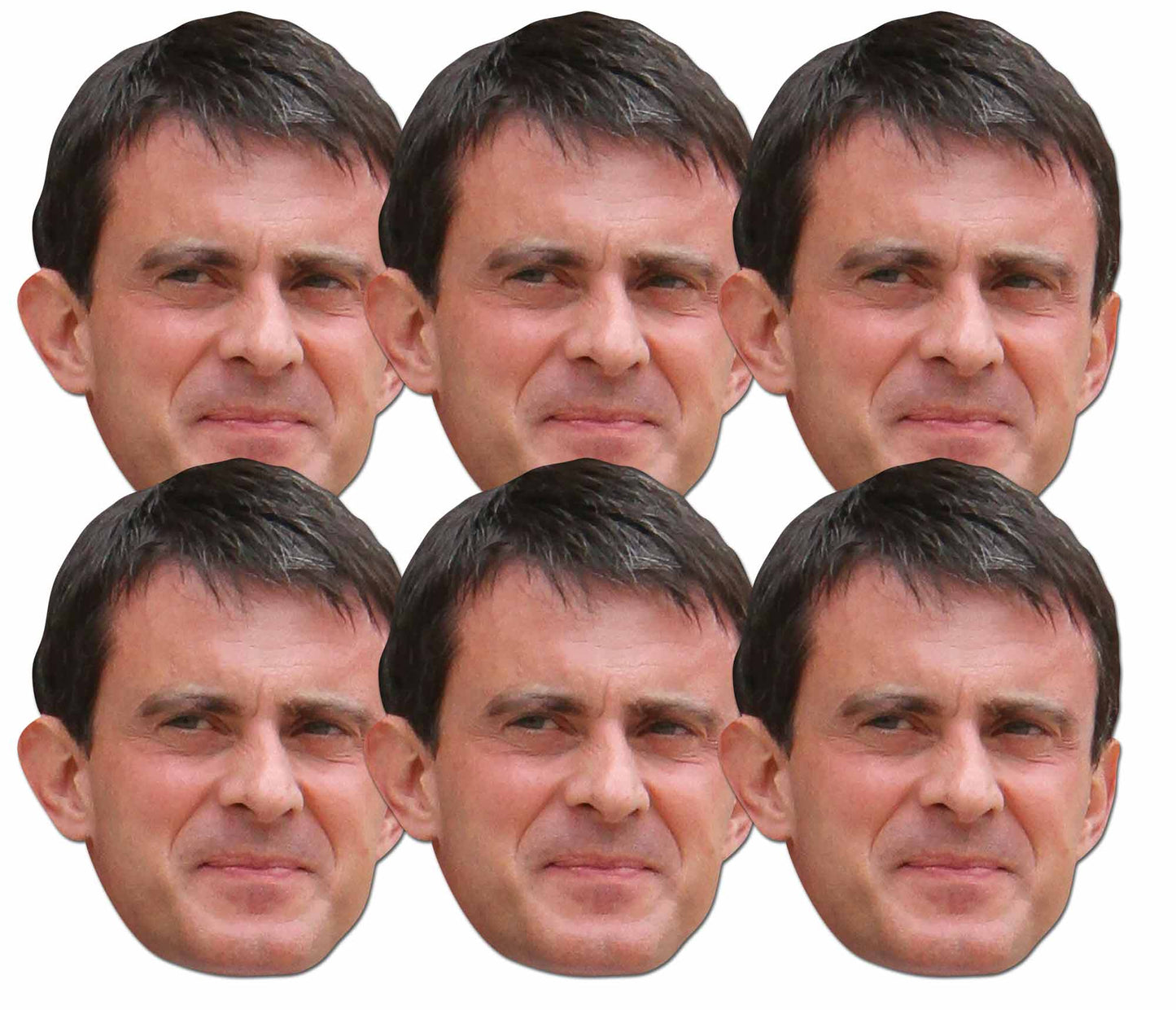 SMP413 Valls Politicians Six Pack Cardboard Face Masks With Tabs and Elastic