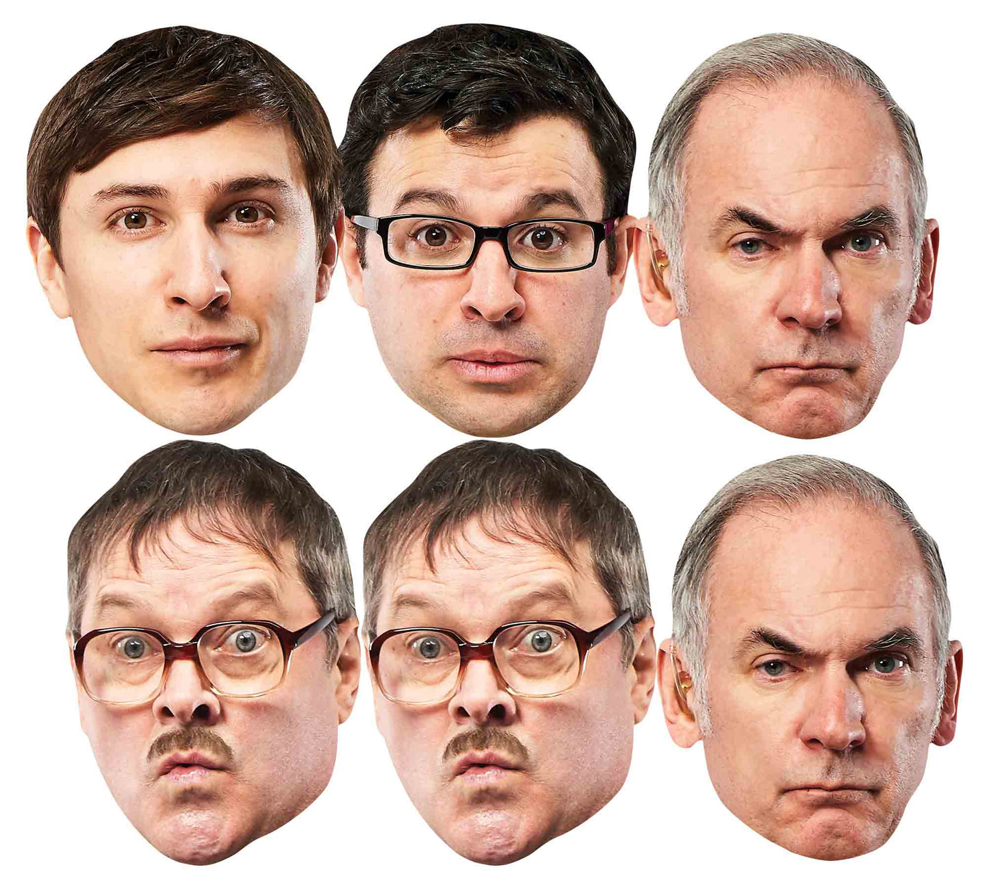 SMP422 Friday Night Dinner - (SM352 Adam, SM353 Jonny, SM354 Martin x2, SM355 Jim x2) Friday Night Dinner Six Pack Cardboard Face Masks With Tabs and Elastic