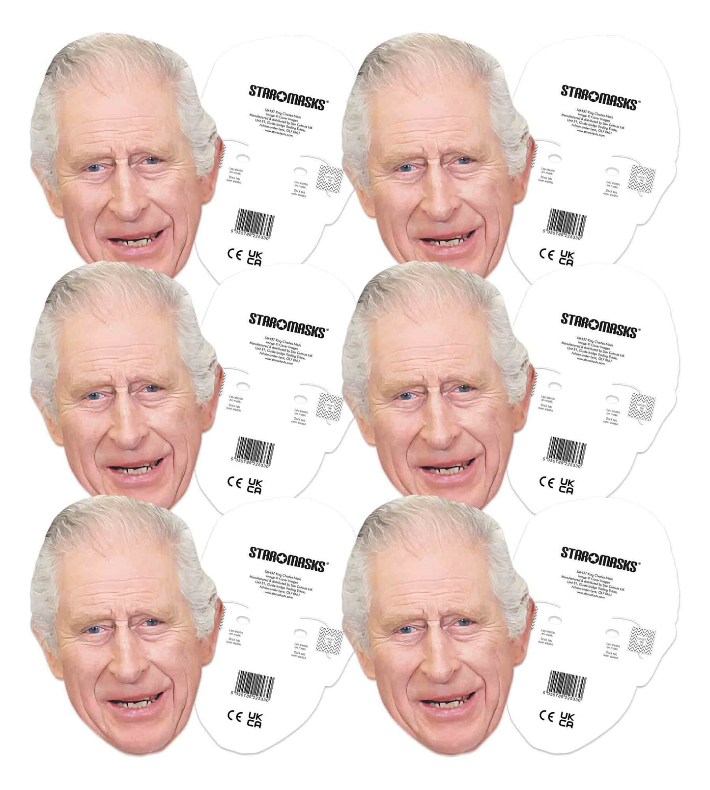 SMP468
King Charles (SM437 x 6) British Royals Six Pack Cardboard Face Masks With Tabs and Elastic