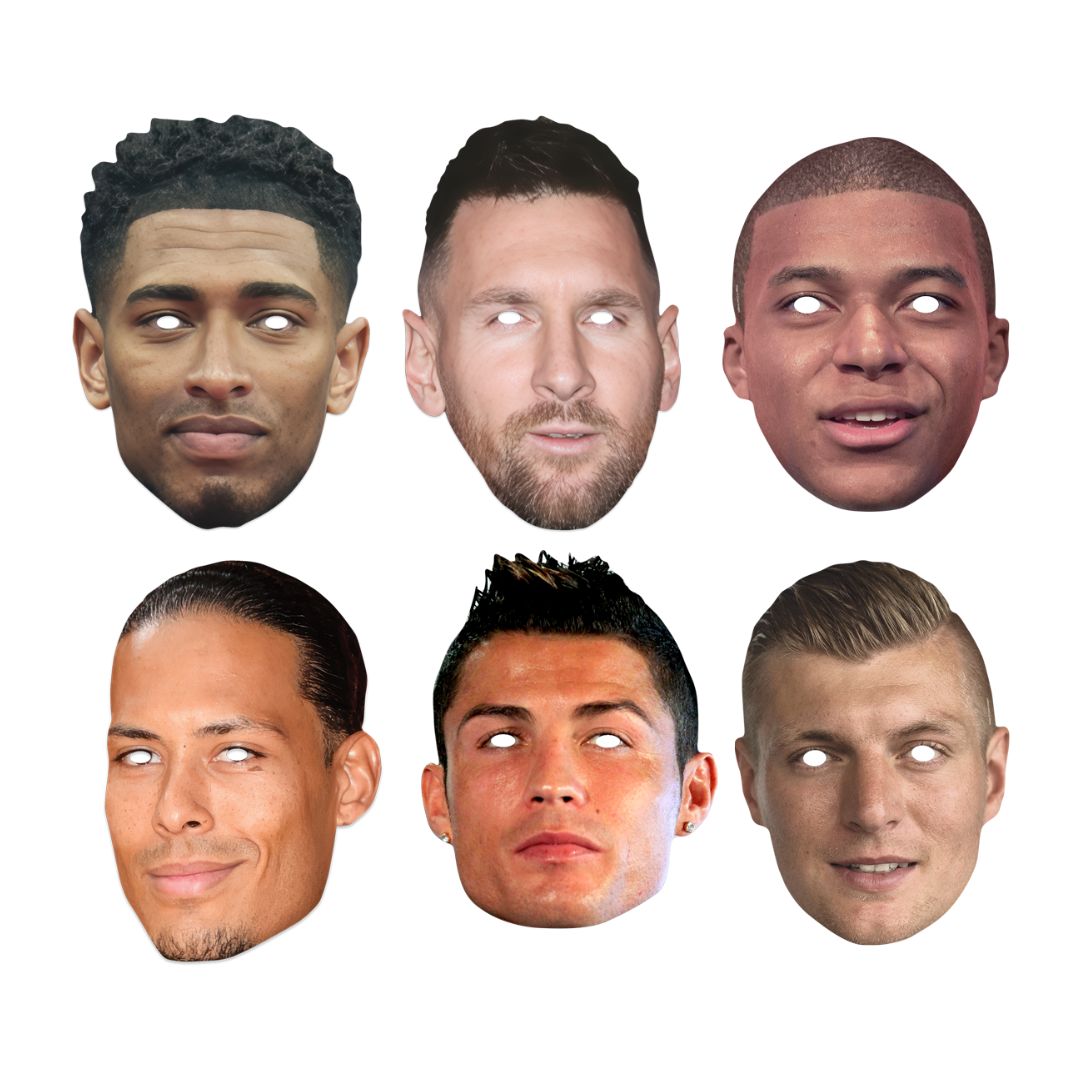 SMPWC1 World Champion World Cup 2026 Footballers Six Pack of Masks - Bellingham, Ronaldo, Messi, Mbappe, Kroos & Van Dijk