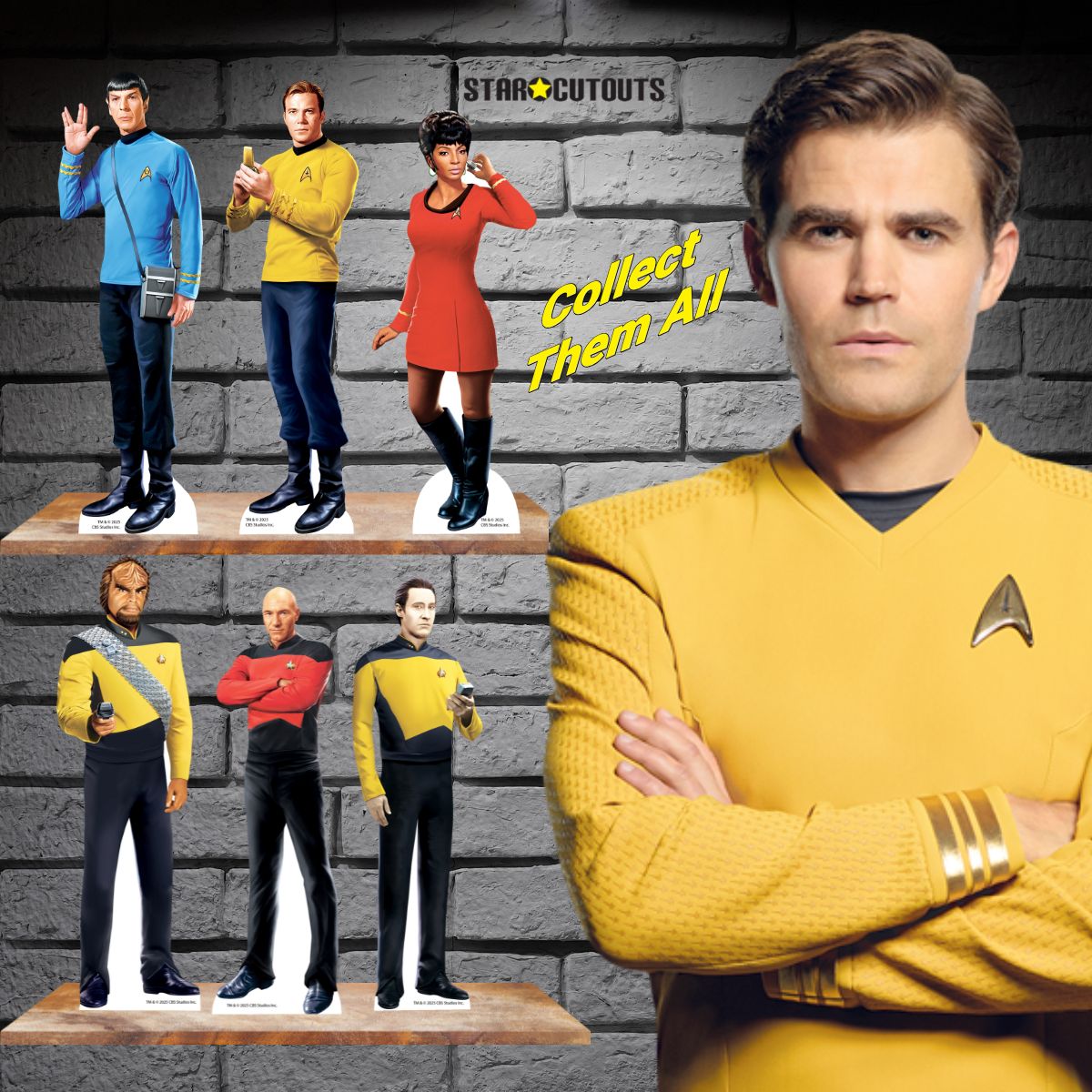 SC4713 Star Trek Next Generation Shelf Top Pack Picard, Worf, Data Cardboard Cutouts Height 29cm