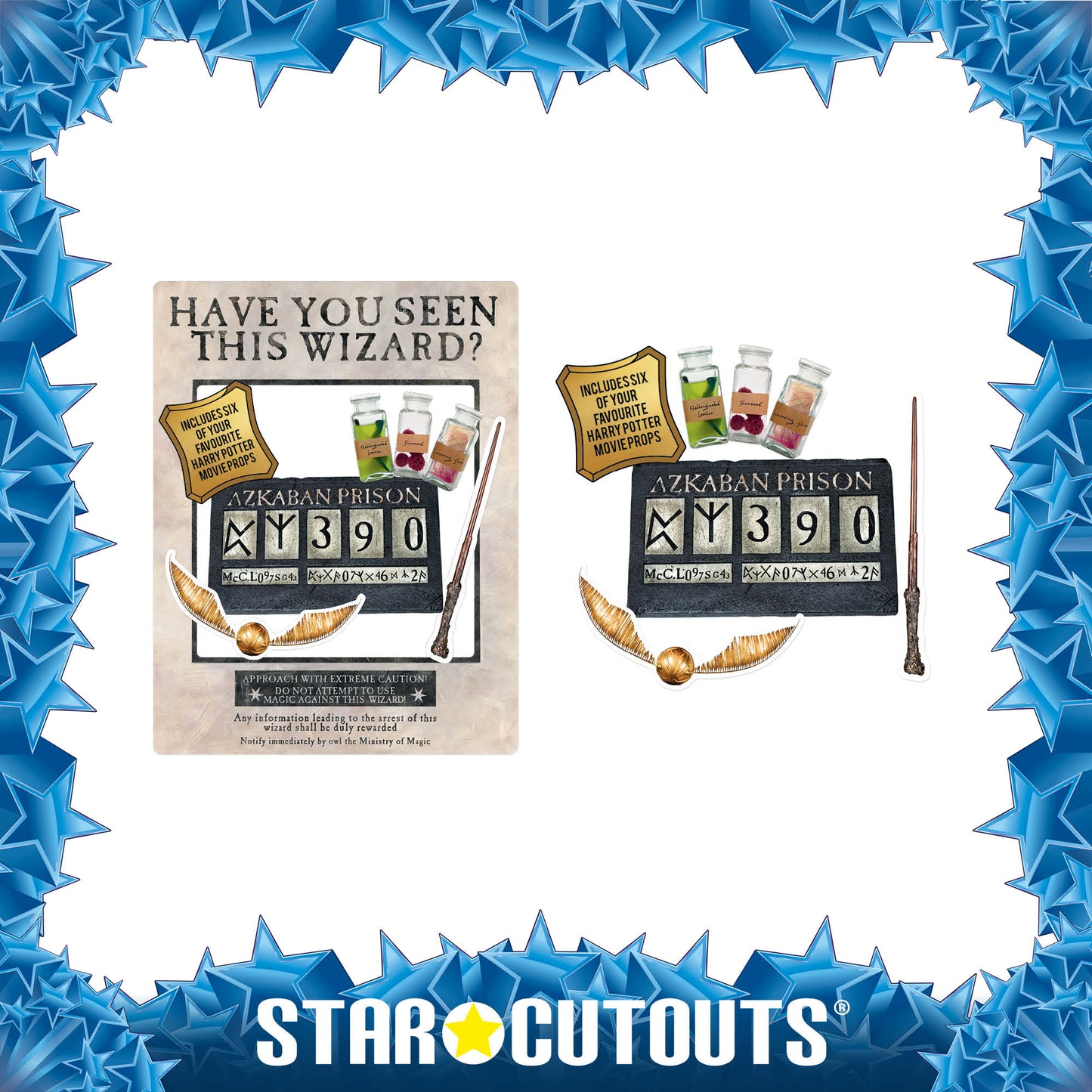 SC1475 WHITE Harry Potter Wanted Poster as White Selfie Frame Have You Seen This Wizard? Cardboard Cut Out Height 87cm