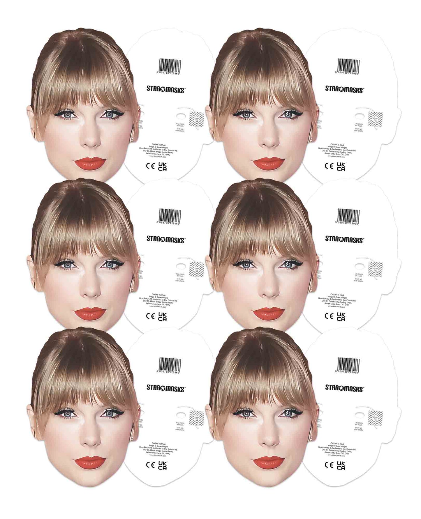 CMP003 Taylor Singer Swift   Six Pack Cardboard Face Masks With Tabs and Elastic