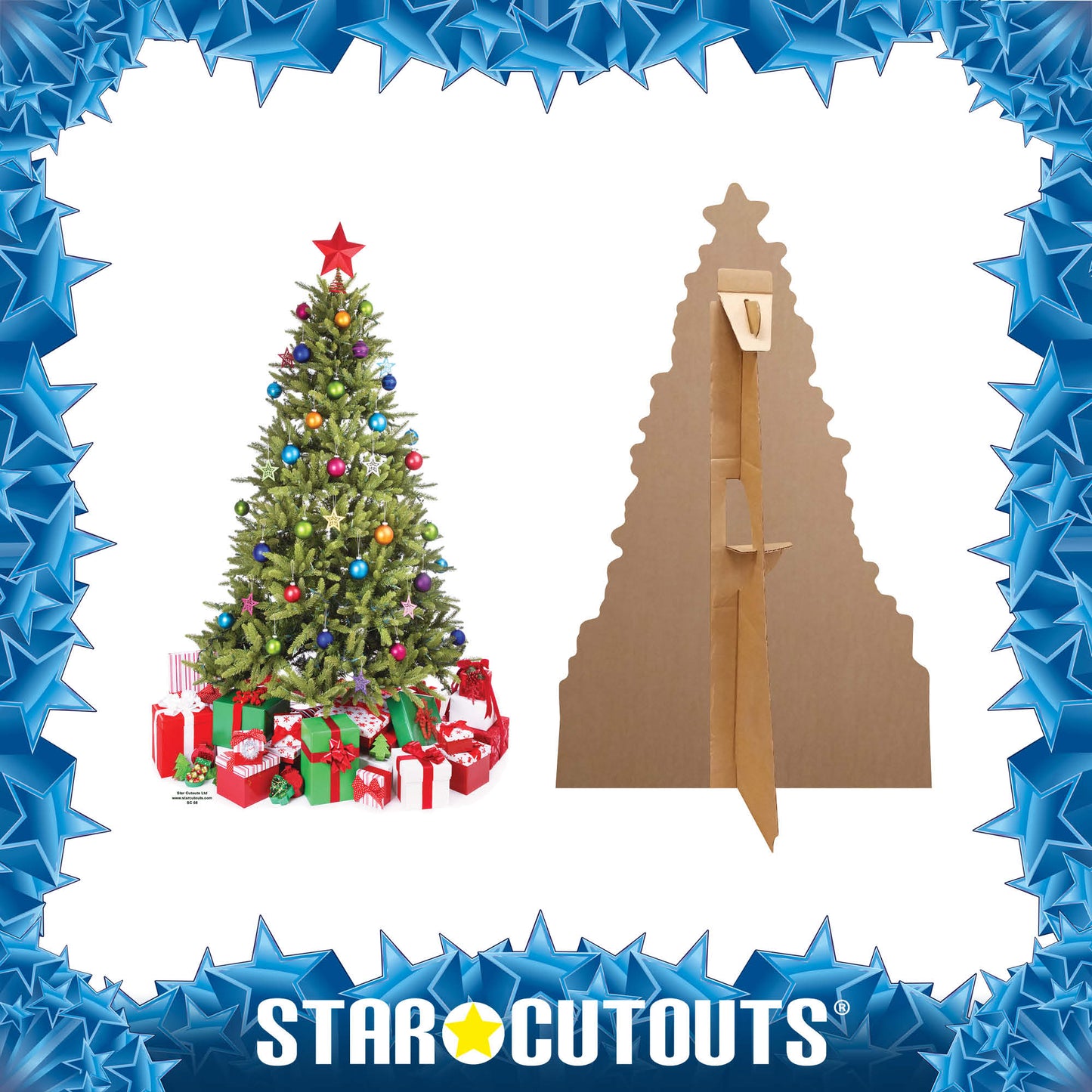 SC058 Small Christmas Tree Cardboard Cut Out Height 88cm - Star Cutouts