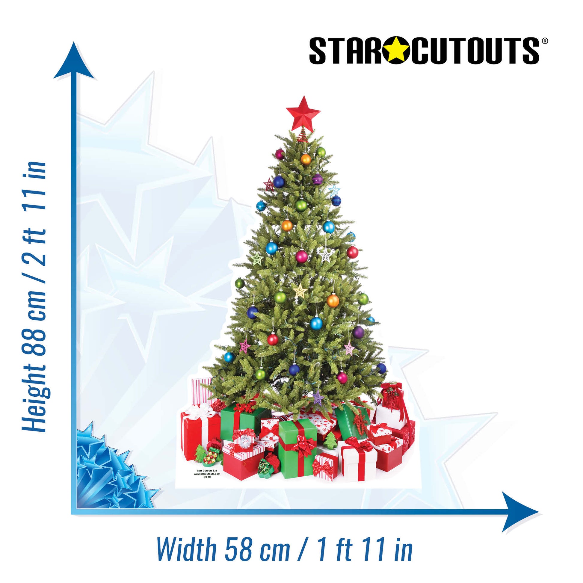 SC058 Small Christmas Tree Cardboard Cut Out Height 88cm - Star Cutouts