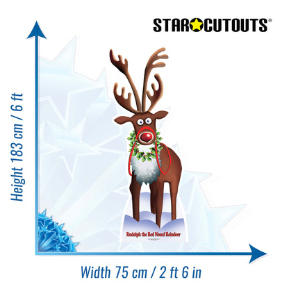 SC090 Rudolph the Red Nosed Reindeer Cardboard Cut Out Height 183cm - Star Cutouts