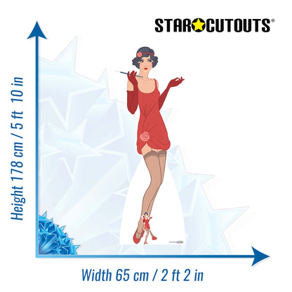 SC1022 Gatsby 1920s Red Flapper Girl Cardboard Cut Out Height 178cm