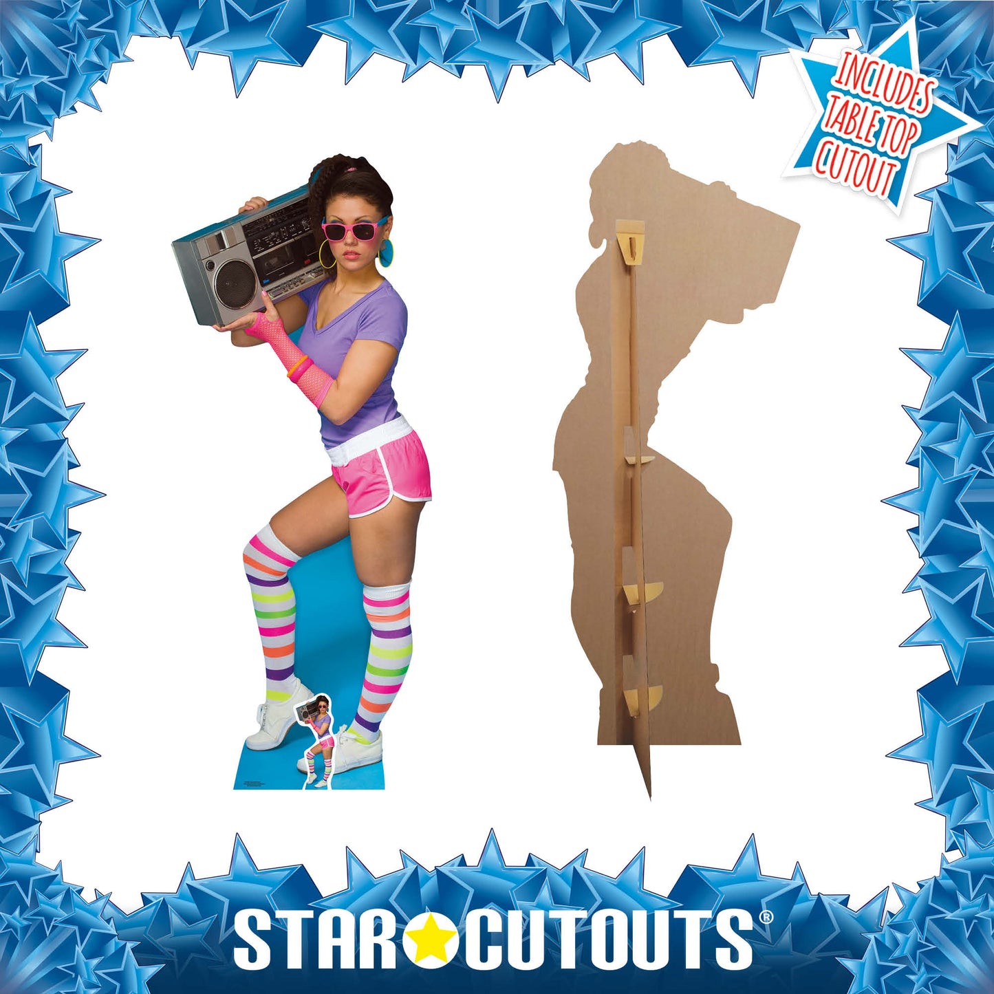 SC1023 80's Neon Boombox Girl Cardboard Cut Out Height 177cm