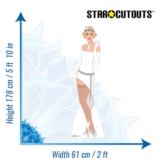 SC1024 Gatsby 1920s White Flapper Girl Cardboard Cut Out Height 178cm