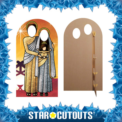 SC1111 Nativity Jesus, Mary and Baby Jesus (Sunset Gold and Silver) Adult Stand-in Cardboard Cut Out Height 174cm
