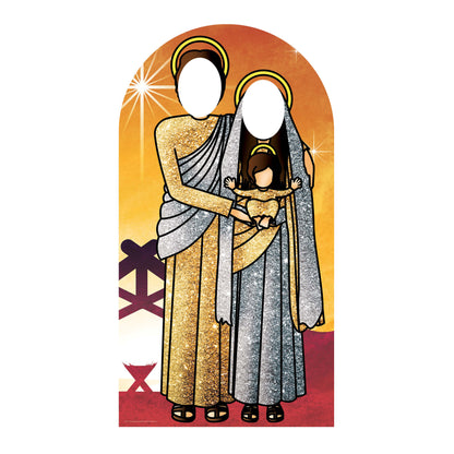 SC1111 Nativity Jesus, Mary and Baby Jesus (Sunset Gold and Silver) Adult Stand-in Cardboard Cut Out Height 174cm
