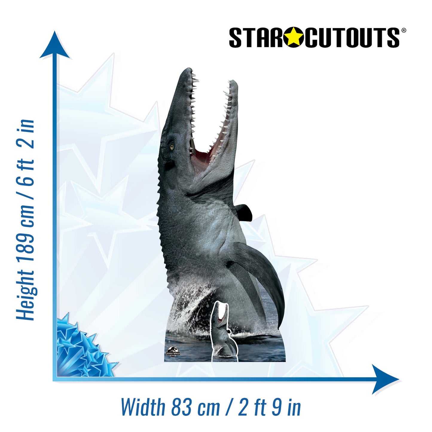 SC1293 Official Jurassic World Mosasaurus Dinosaur Cardboard Cut Out Height 189cm