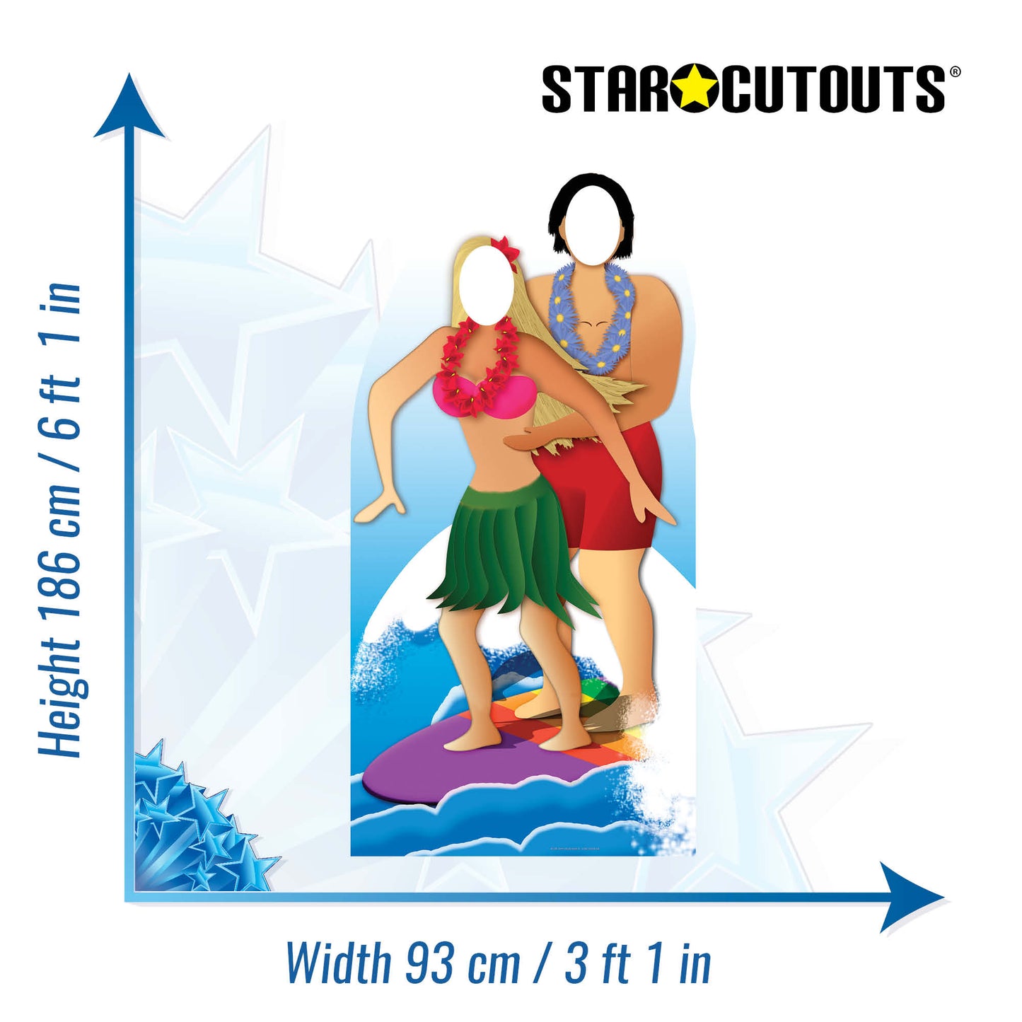 SC133 Surfer Couple Stand-In Cardboard Cut Out Height 186cm