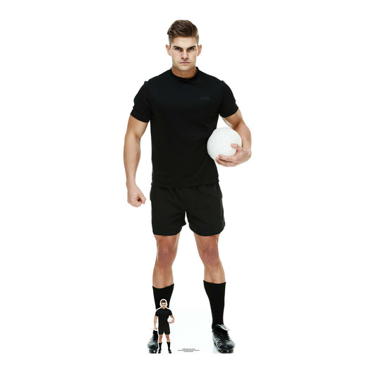 SC1399 Rugby Player In Black Cardboard Cut Out Height 188cm