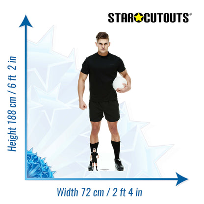 SC1399 Rugby Player In Black Cardboard Cut Out Height 188cm