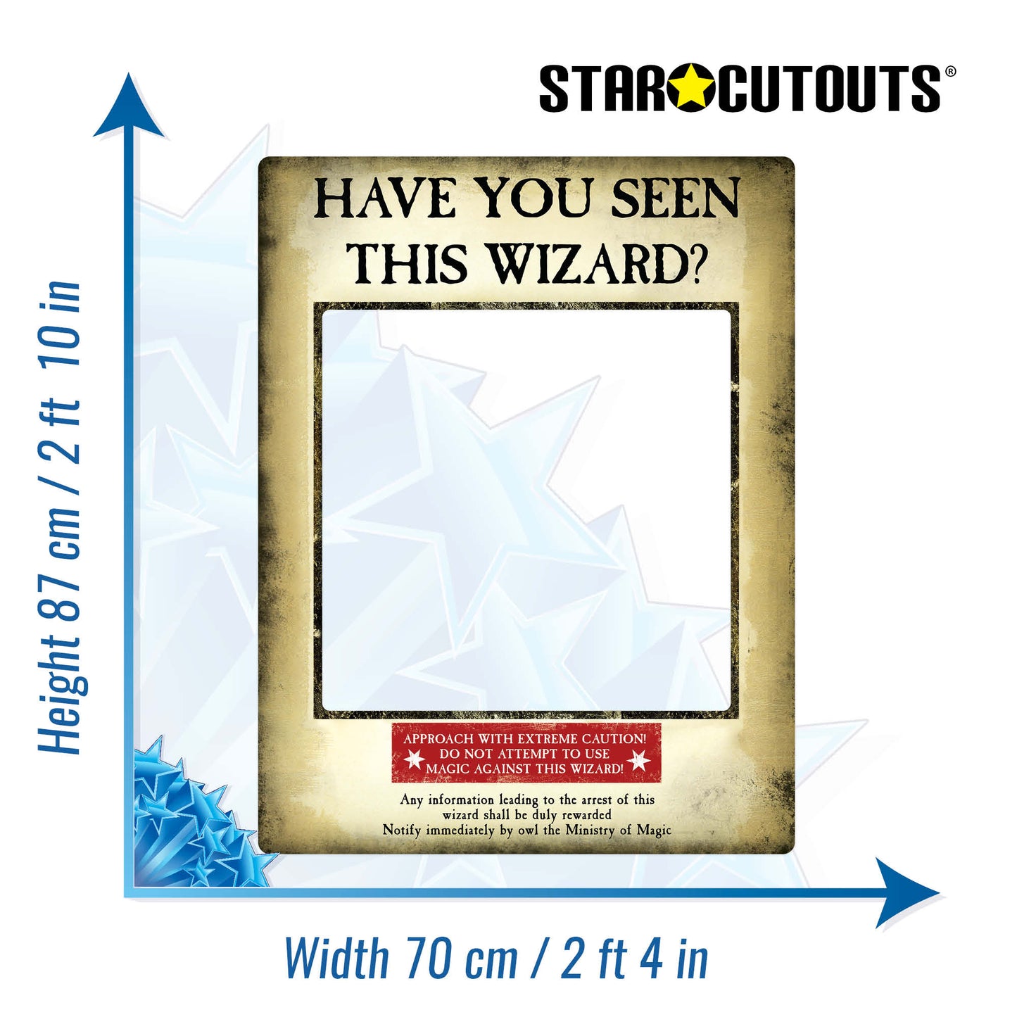 SC1419 Harry Potter Wanted Poster as Gold Selfie Frame Have You Seen This Wizard? Cardboard Cut Out Height 87cm
