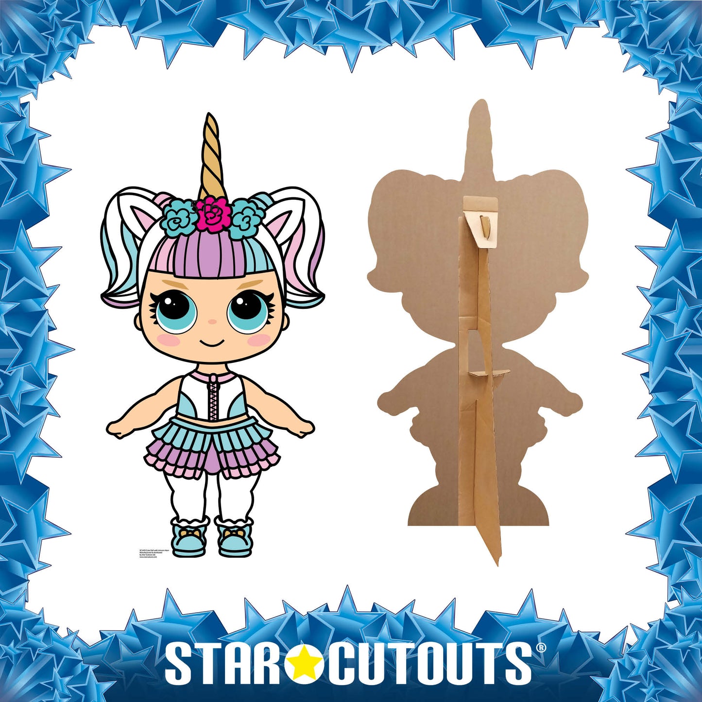 SC1436 Cute Doll with Large Eyes and Unicorn Horn Cardboard Cut Out Height 91cm