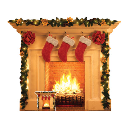 SC1458 Festive 1 dimensional Christmas Fireplace Cardboard Cut Out Height 101cm - Star Cutouts